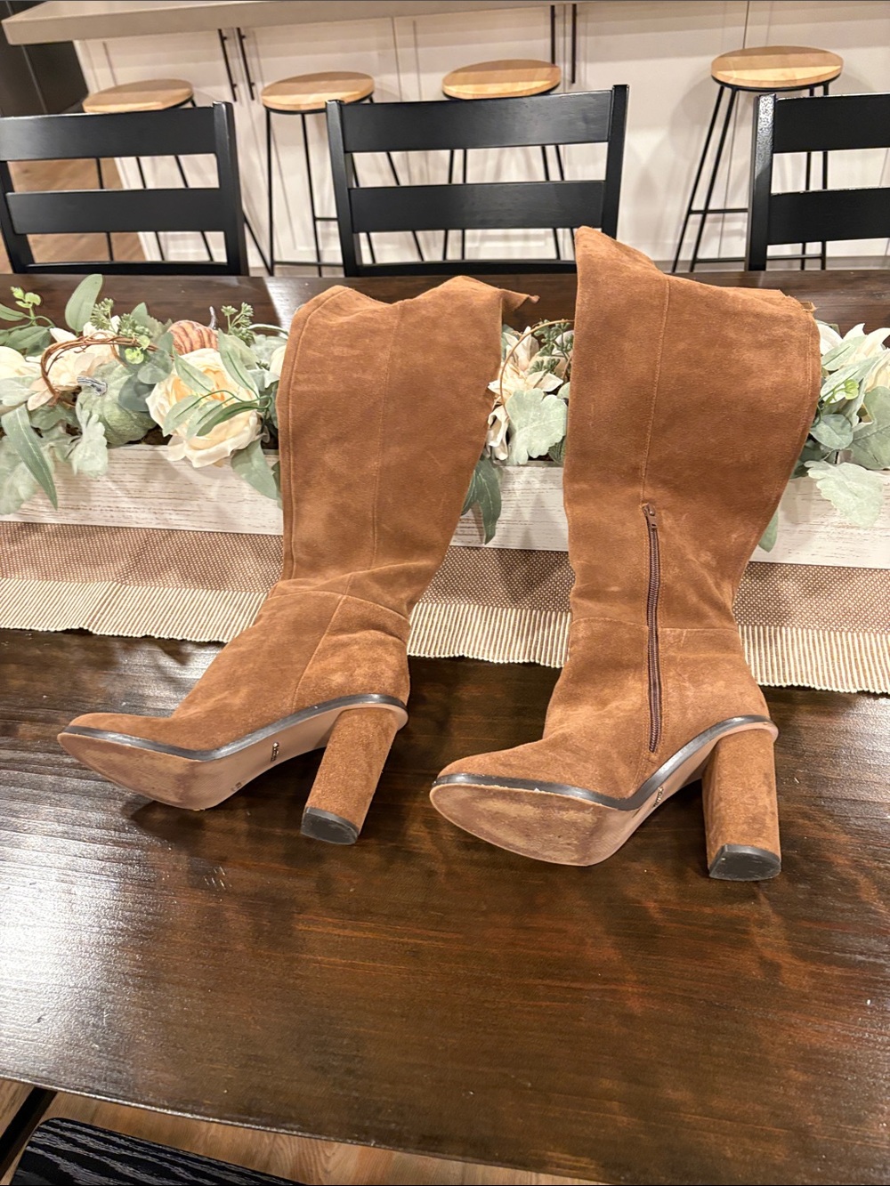 Gianni Bini Cognac Suede Mid-Calf Block Heel Boots